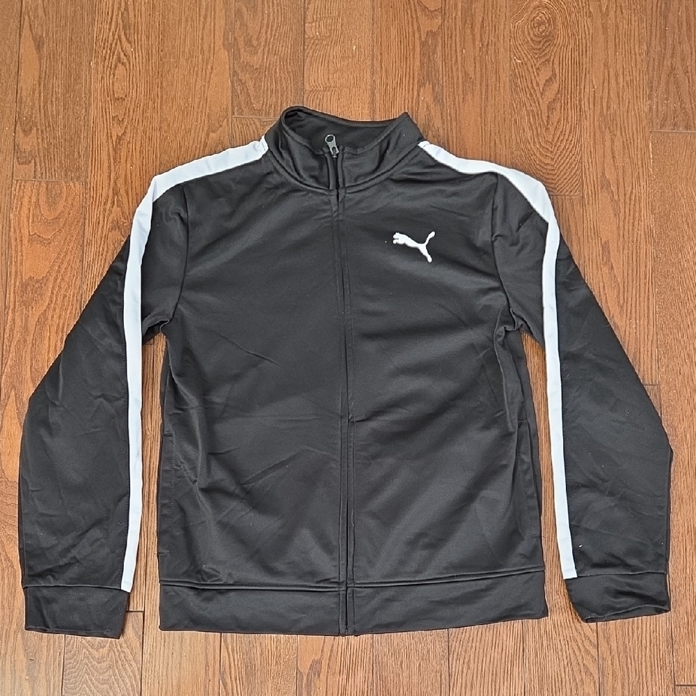 Puma Kids Black Track Jacket with White Stripes Size 12-14